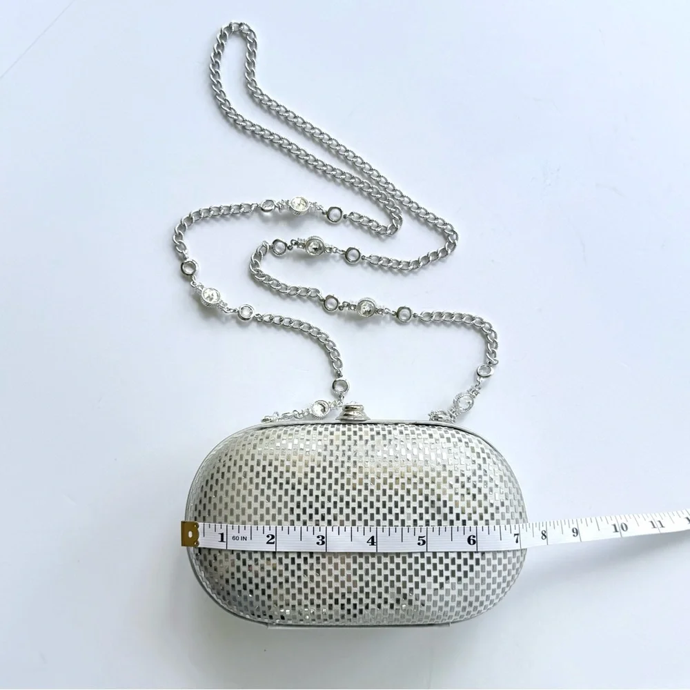 Vintage St. John Silver Satin Sequin Paillette Convertible Clutch Evening Bag